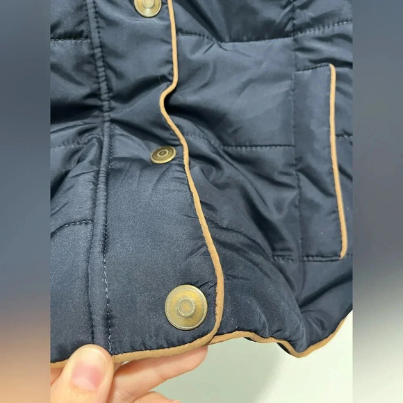 PRINCE & FOX navy puffer vest zip snaps removable fur trim hood pockets Small - Picture 11 of 11